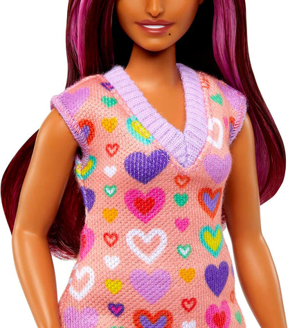 *Barbie Fashionistas Doll #207 with Pink Hair Streaks, Heart-Print Sweater Dress, Sunglasses & Platform Shoes