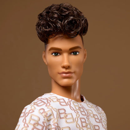 Barbie Basics Collectible Ken Doll Model 10 With Brunette Hair In Shirt Shorts With Matching Print