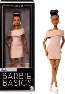 Barbie Basics Collectible Doll Model 08 With Brunette Hair In Tan Dress Strappy Heels