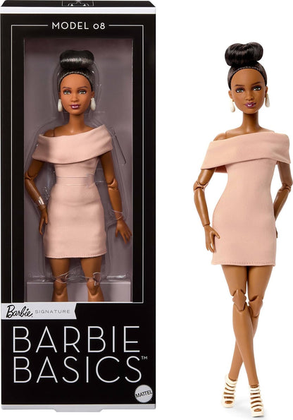 Barbie Basics Collectible Doll Model 08 With Brunette Hair In Tan Dress Strappy Heels