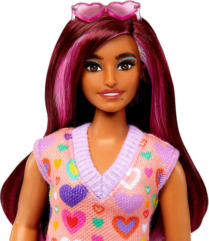 *Barbie Fashionistas Doll #207 with Pink Hair Streaks, Heart-Print Sweater Dress, Sunglasses & Platform Shoes
