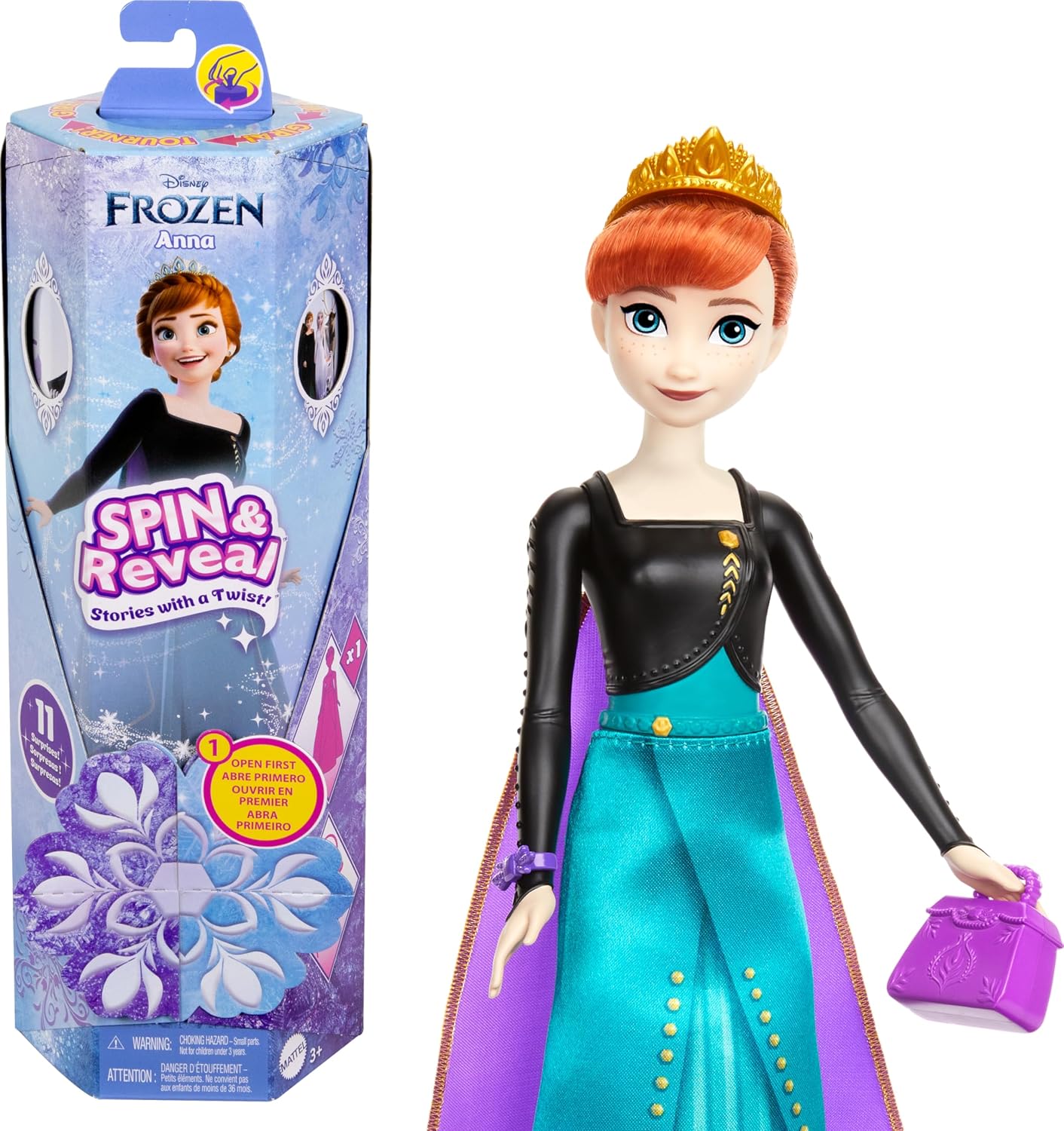 Disney Princess Frozen Spin & Reveal Anna Fashion Doll & Accessories With 11 Surprises*