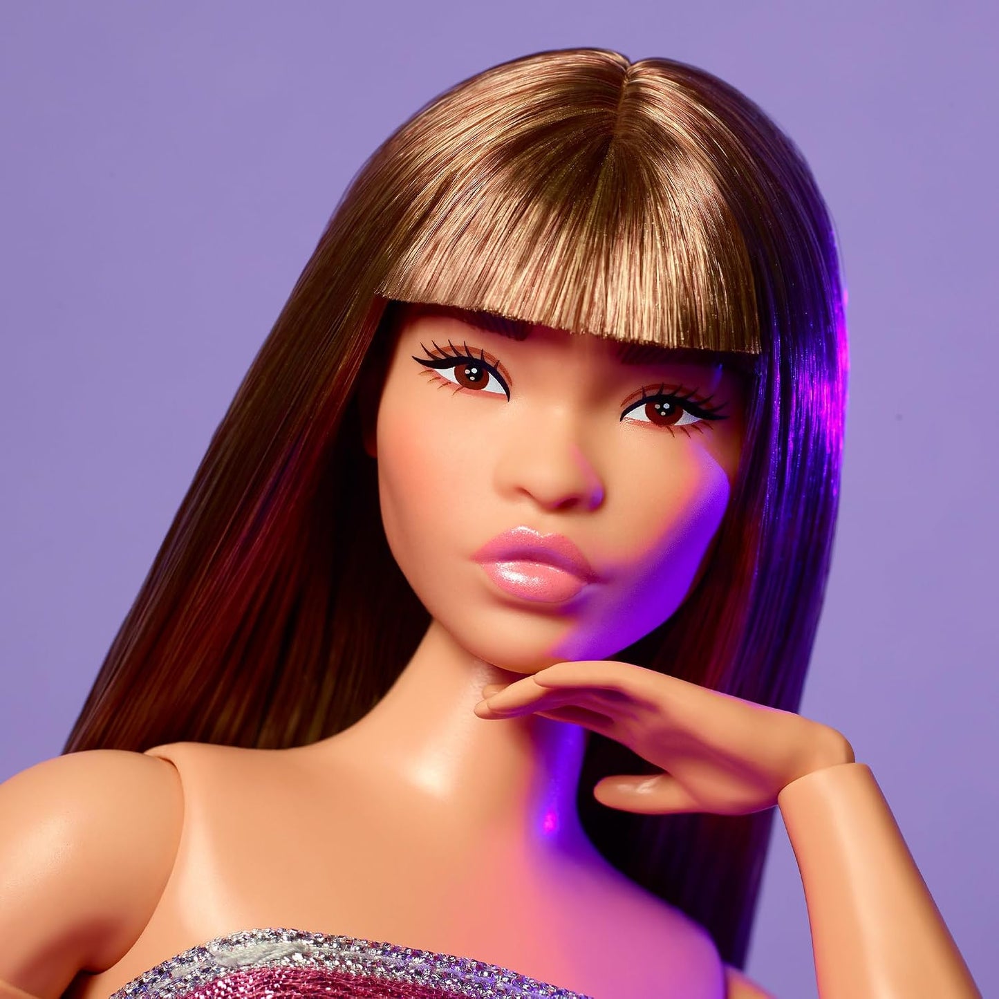 Barbie Signature Looks Doll #24 Shimmery Pink Strapless Dress, Brown Hair