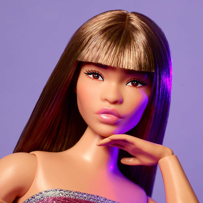 Barbie Signature Looks Doll #24 Shimmery Pink Strapless Dress, Brown Hair