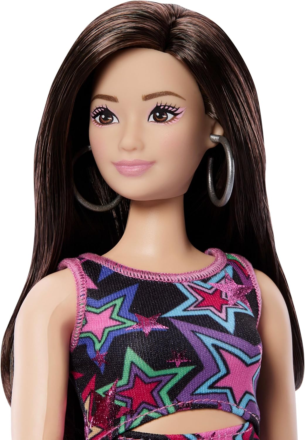 Barbie Fashionista - #251 with Brown Hair, Multi-Color Star Print Dress