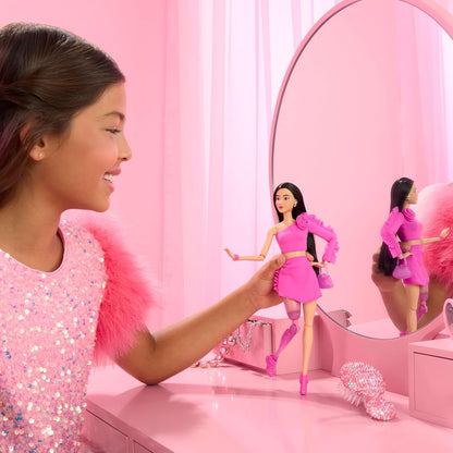 Barbie Deluxe Style #2 Pink Barbiecore Outfit, Black Hair, Pink Sparkly Prosthetic Leg