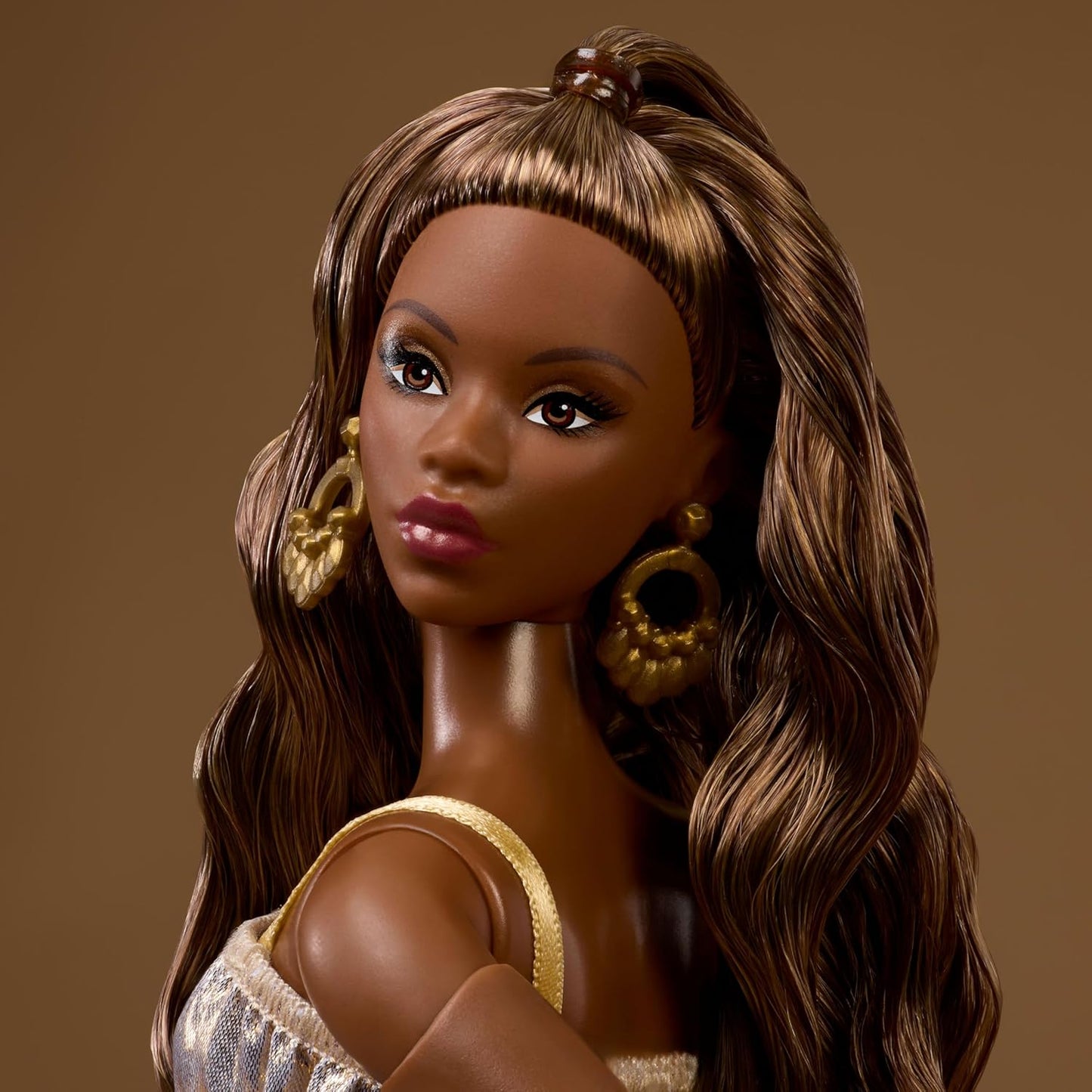 Barbie Basics Collectible Doll Model 09 With Brunette Hair In Golden Dress Strappy Heels
