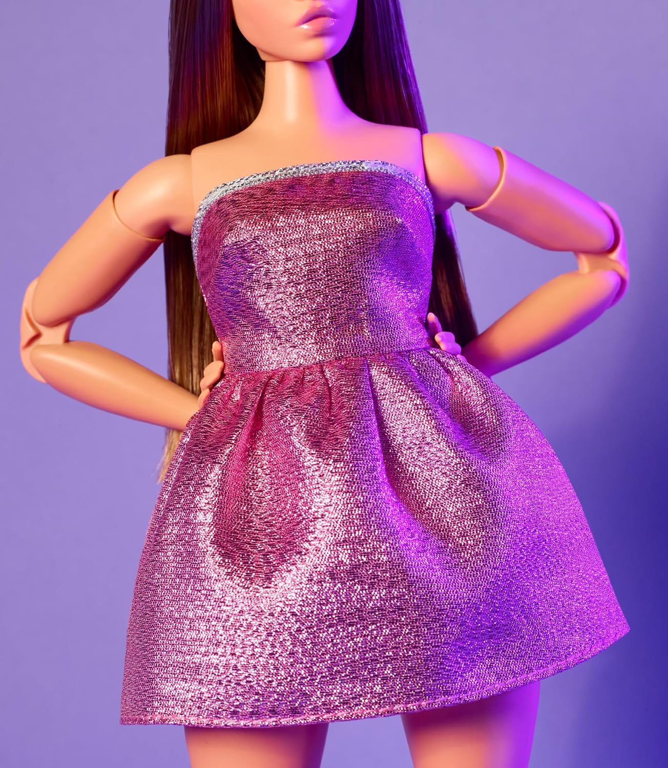 Barbie Signature Looks Doll #24 Shimmery Pink Strapless Dress, Brown Hair