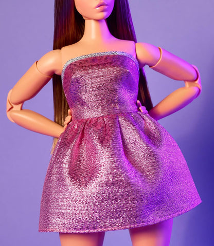 Barbie Signature Looks Doll #24 Shimmery Pink Strapless Dress, Brown Hair