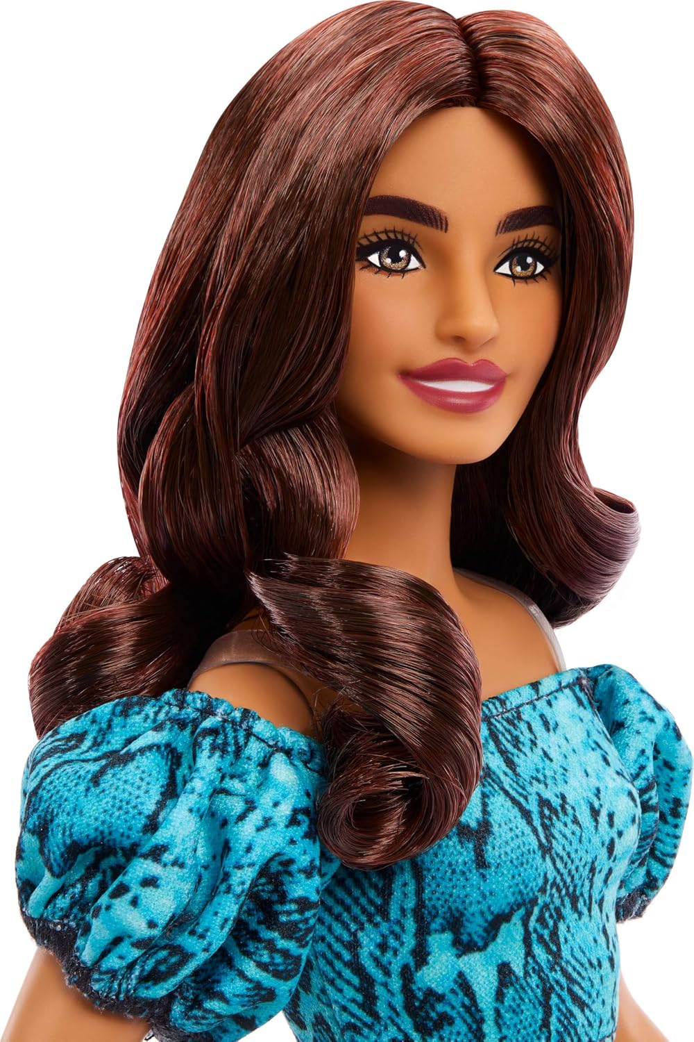 Barbie Fashionista - #250 with Brown Hair, Teal Animal Print Dress