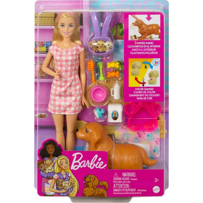 Barbie Newborn Pups Playset with Blonde Doll