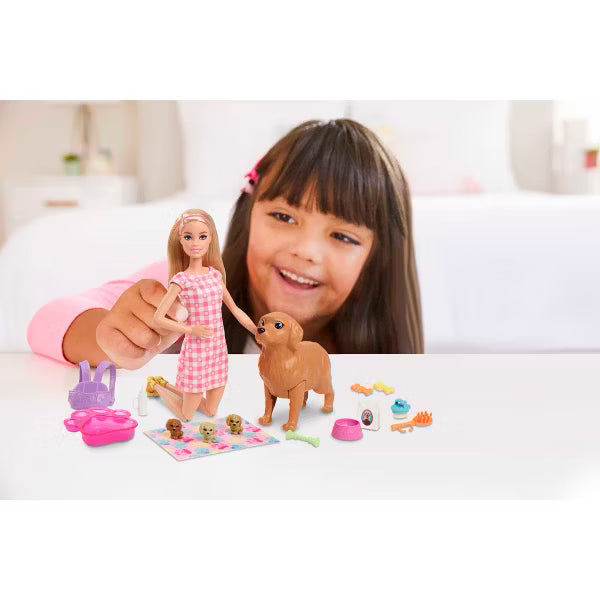 Barbie Newborn Pups Playset with Blonde Doll