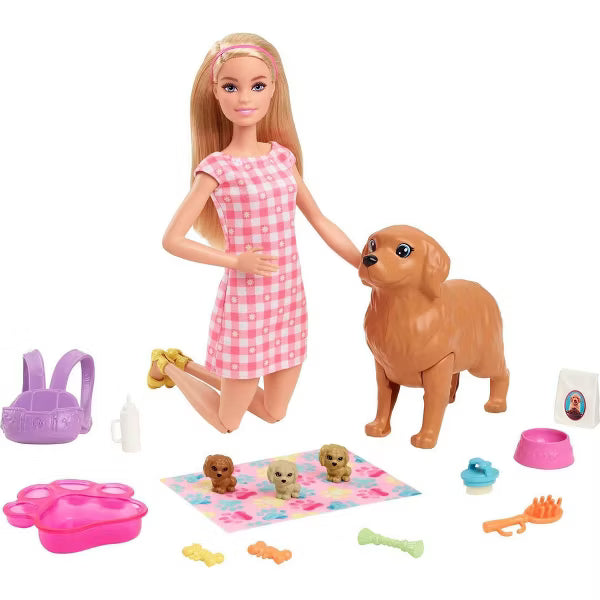 Barbie Newborn Pups Playset with Blonde Doll
