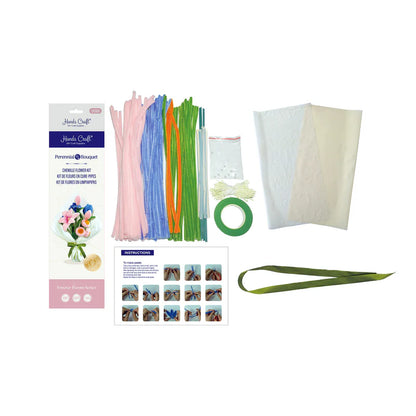 Diy Chenille Flower Bouquet Kit – Pink & Blue Mix