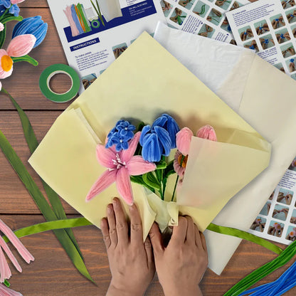 Diy Chenille Flower Bouquet Kit – Pink & Blue Mix