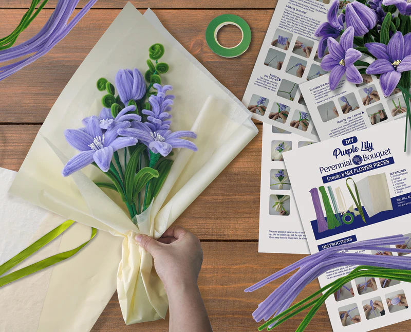 Diy Chenille Flower Bouquet Kit – Purple Lily