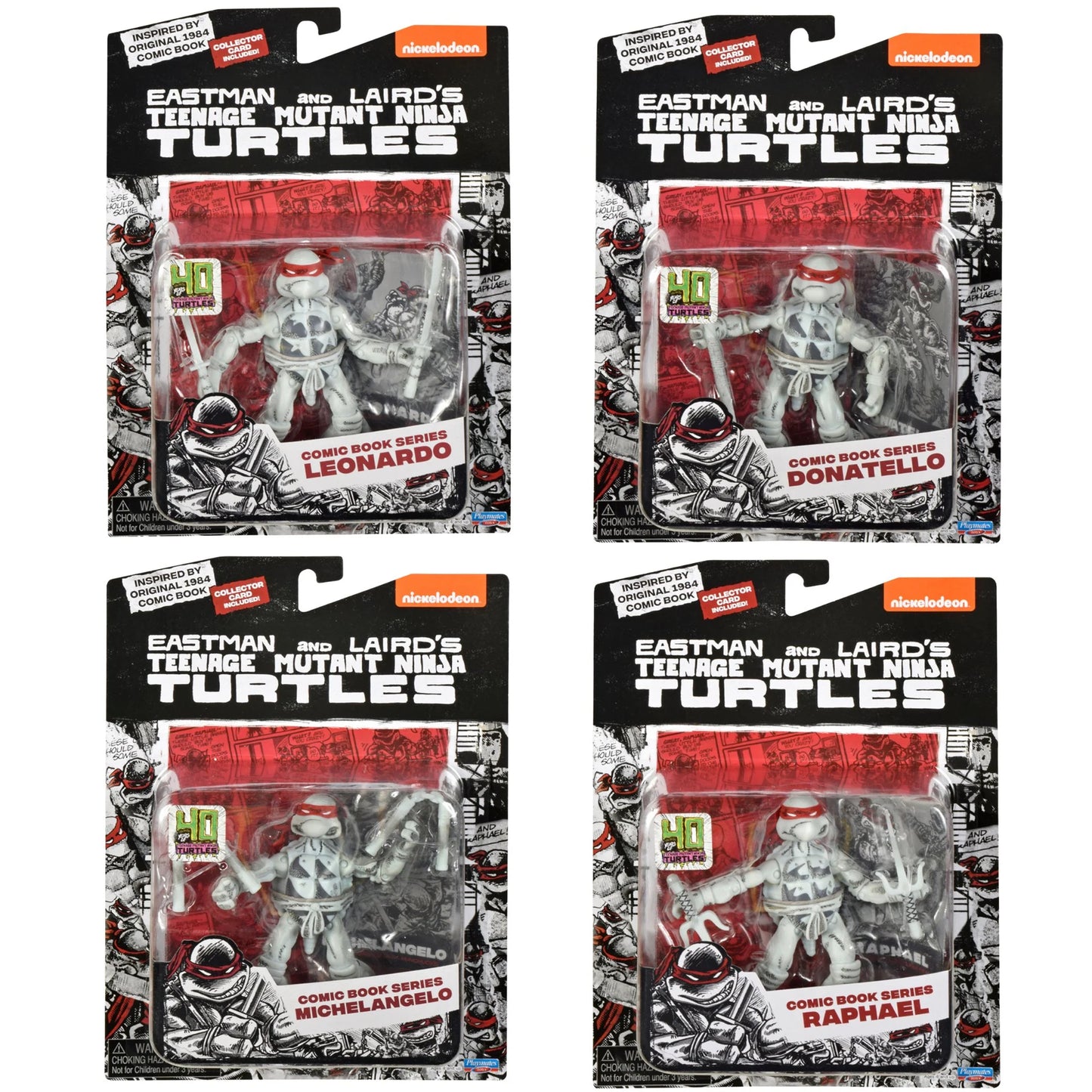 TMNT Classic Comic Book Series Black and White Turtles Action Figure 4-Pack (Playmates)