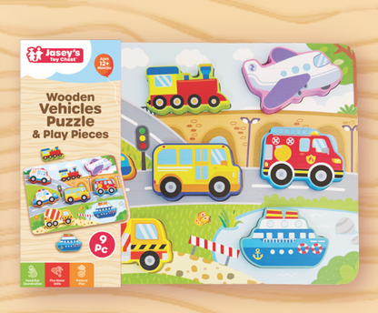 Wooden Vehicles Puzzle & Play Pieces