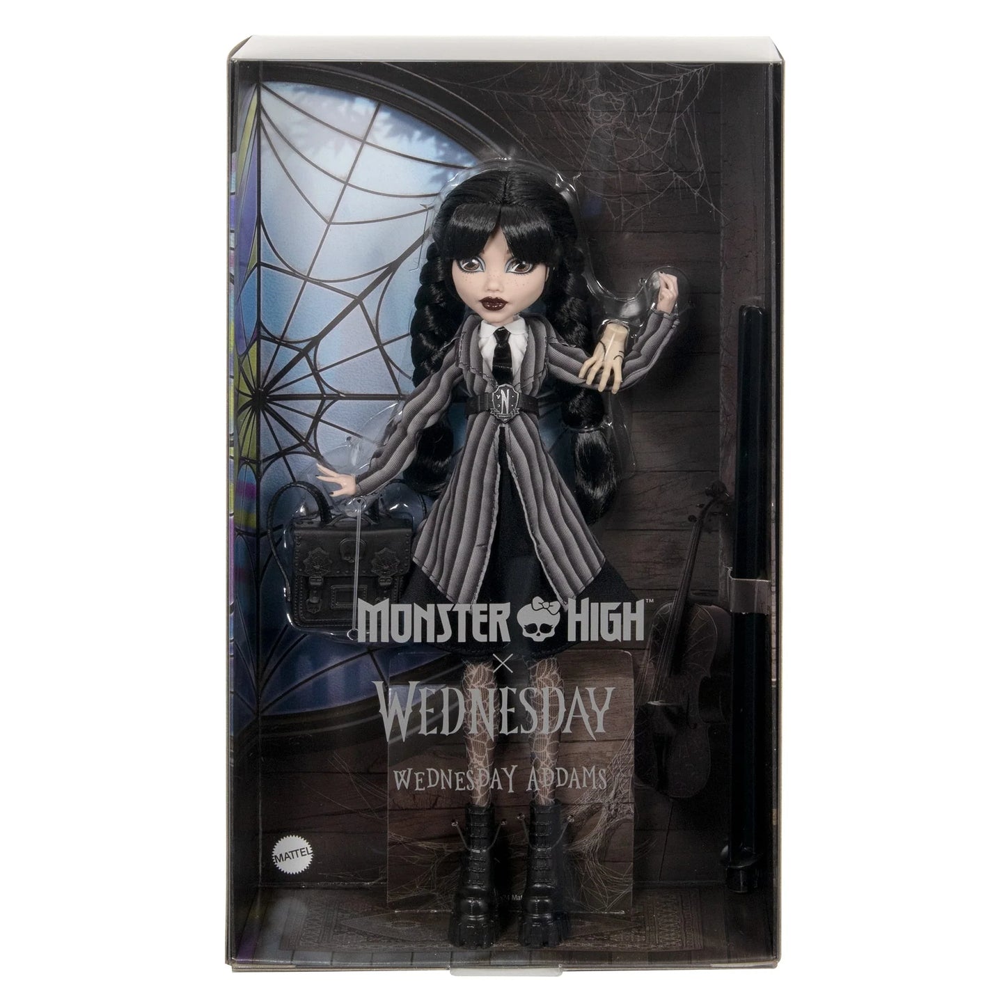 Monster High Wednesday Doll, Wednesday Addams in Nevermore Academy Uniform With Thing
