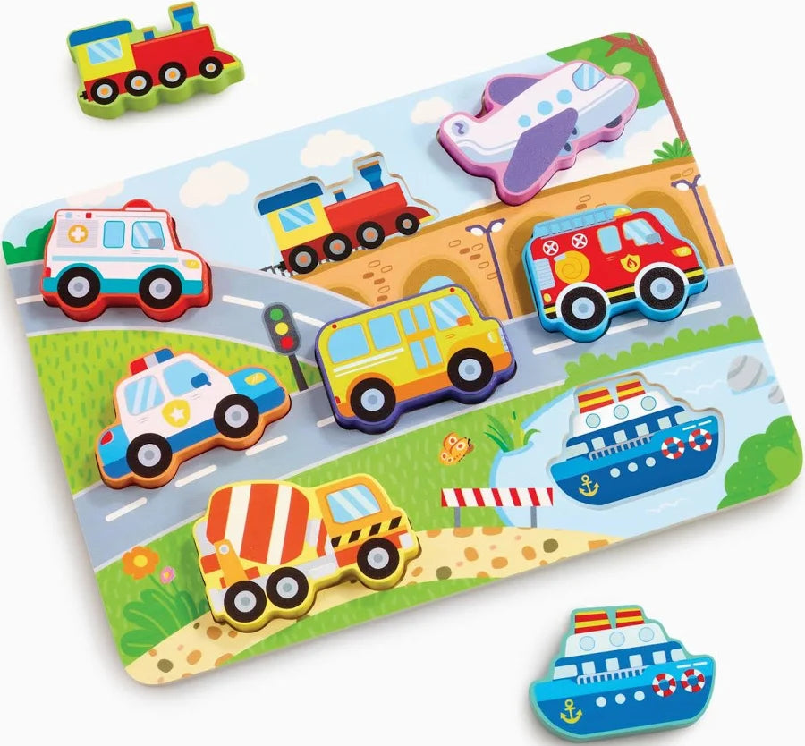 Wooden Vehicles Puzzle & Play Pieces
