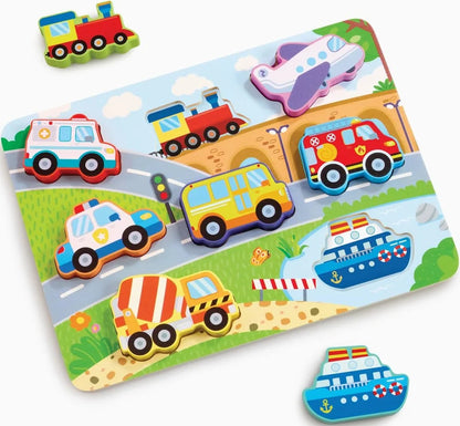 Wooden Vehicles Puzzle & Play Pieces